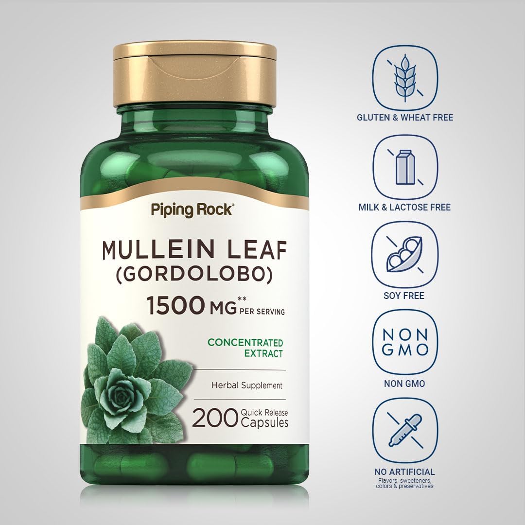 Piping Rock Mullein Leaf Extract | 200 Capsules | Gordolobo Herb Supplement | Non-GMO, Gluten-free - görsel 3