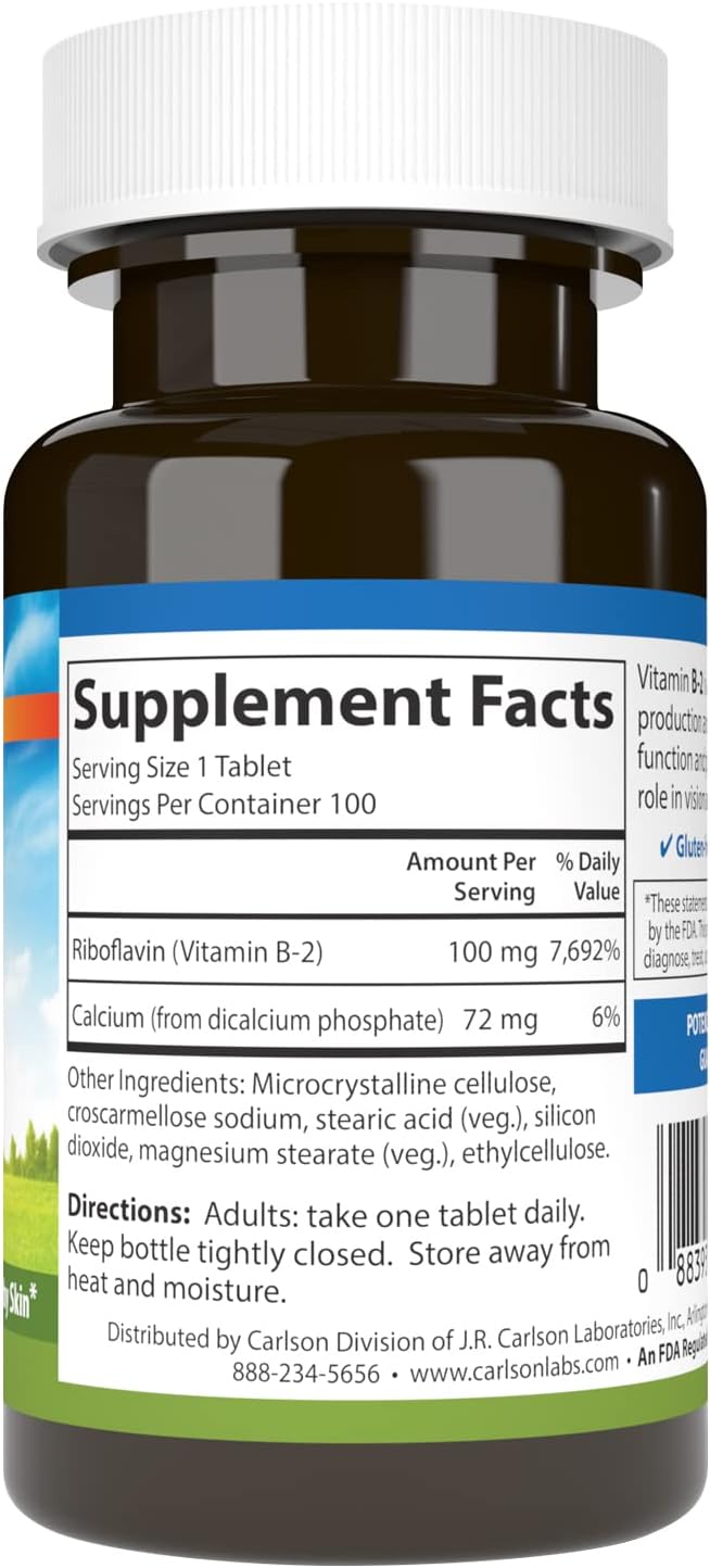 Carlson B-2 100 mg Riboflavin - 100 Vegetarian Tablets - görsel 2