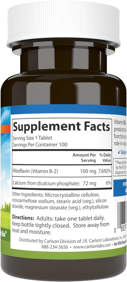 Carlson B-2 100 mg Riboflavin - 100 Vegetarian Tablets
