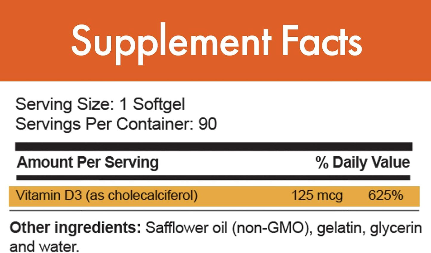 D-Pure Formula Vitamin D3 5000 IU – 125 mcg with Safflower Oil – 90 Soft gel capsule Capsules - görsel 2