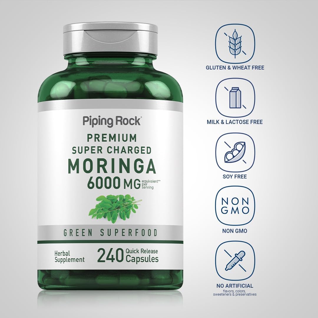 Piping Rock Moringa Oleifera Supplement | 240 Capsules | High Potency Leaf Extract | Non-GMO & Gluten-Free - görsel 3