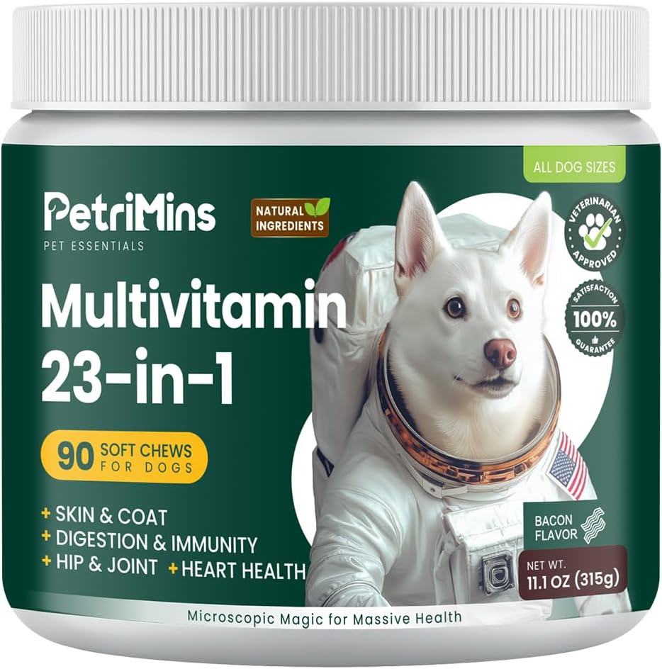 PetriMins 23-in-1 Dog Multivitamin with Glucosamine & Omega-3, 90 Soft Chews (Bacon) - görsel 1