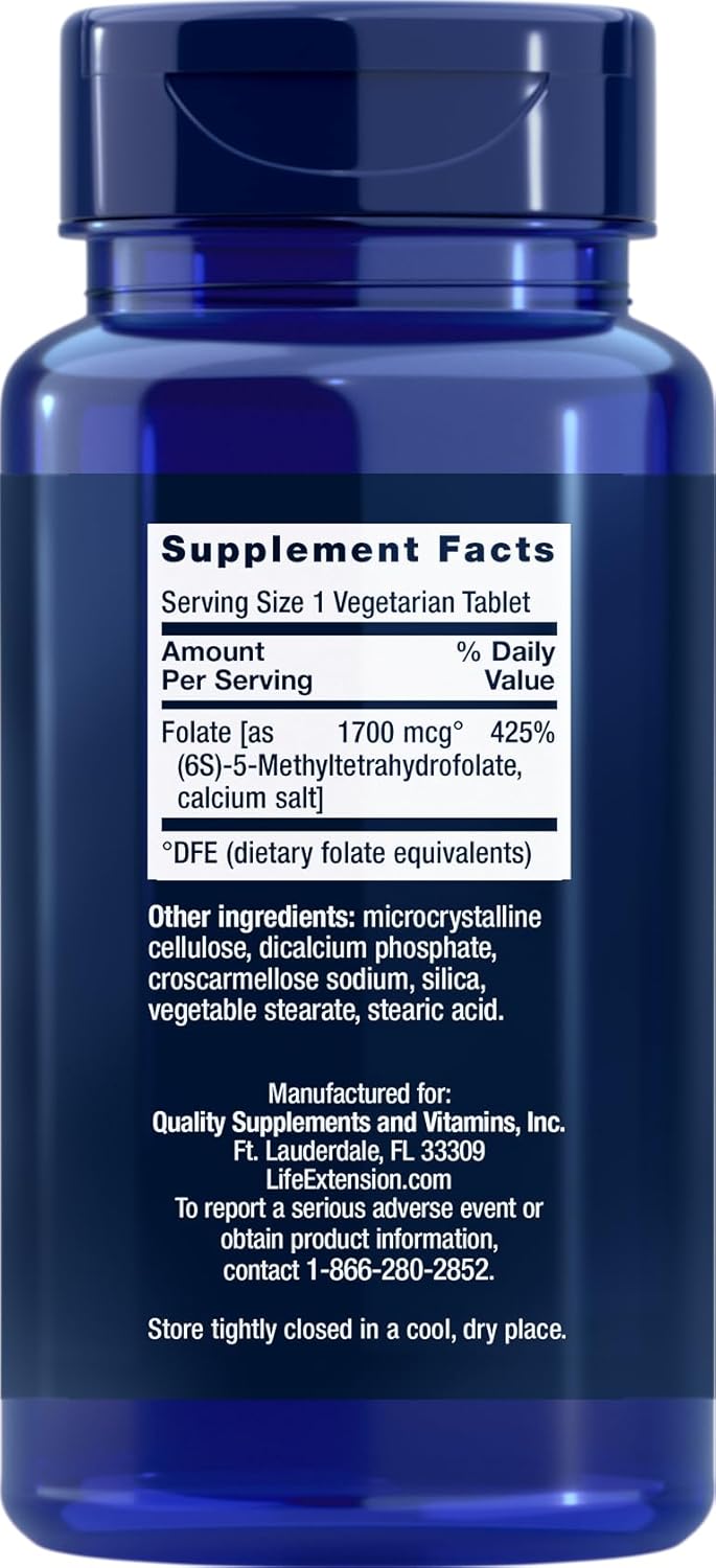 Life Extension Optimised Folate (L-Methylfolate) 1700 mcg DFE, 180 Vegetarian Tablets - görsel 2