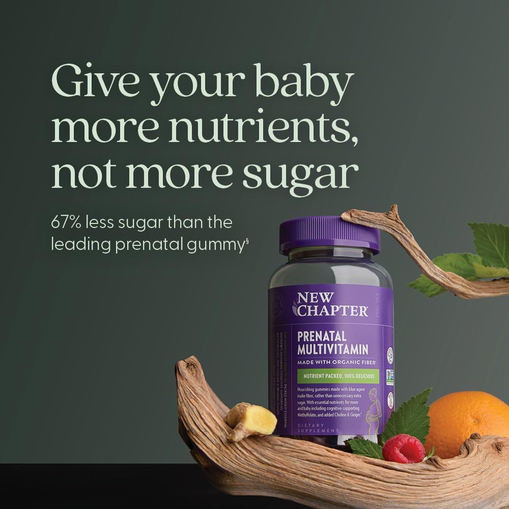 New Chapter Prenatal Multivitamin Gummies – 67% Less Sugar, Prenatal Gummies for Mum & Healthy Baby with Methylfolate, Vitamin D3, Choline + Ginger, Non-GMO, Gluten-free, Berry Citrus, 90ct - görsel 4