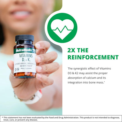 NutraMedix Vitamin D3 and K2 - Supports Normal Bones and Immune Function - 90 Capsules