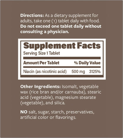 ENDUR Niacin IR (Immediate Release) Nicotinic Acid 500 mg (100 ct)