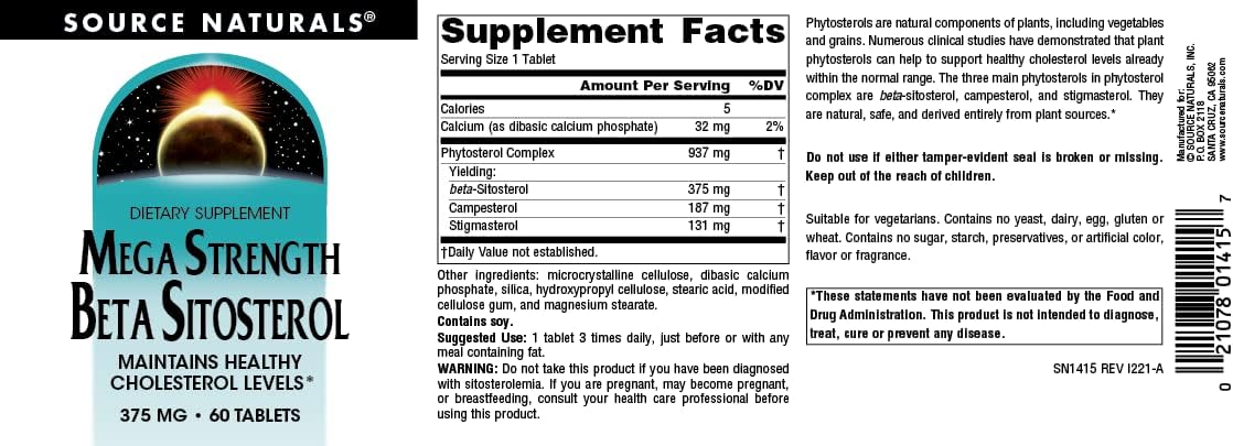 Source Naturals Mega Strength Beta Sitosterol 375mg – 60 Tablets - görsel 4