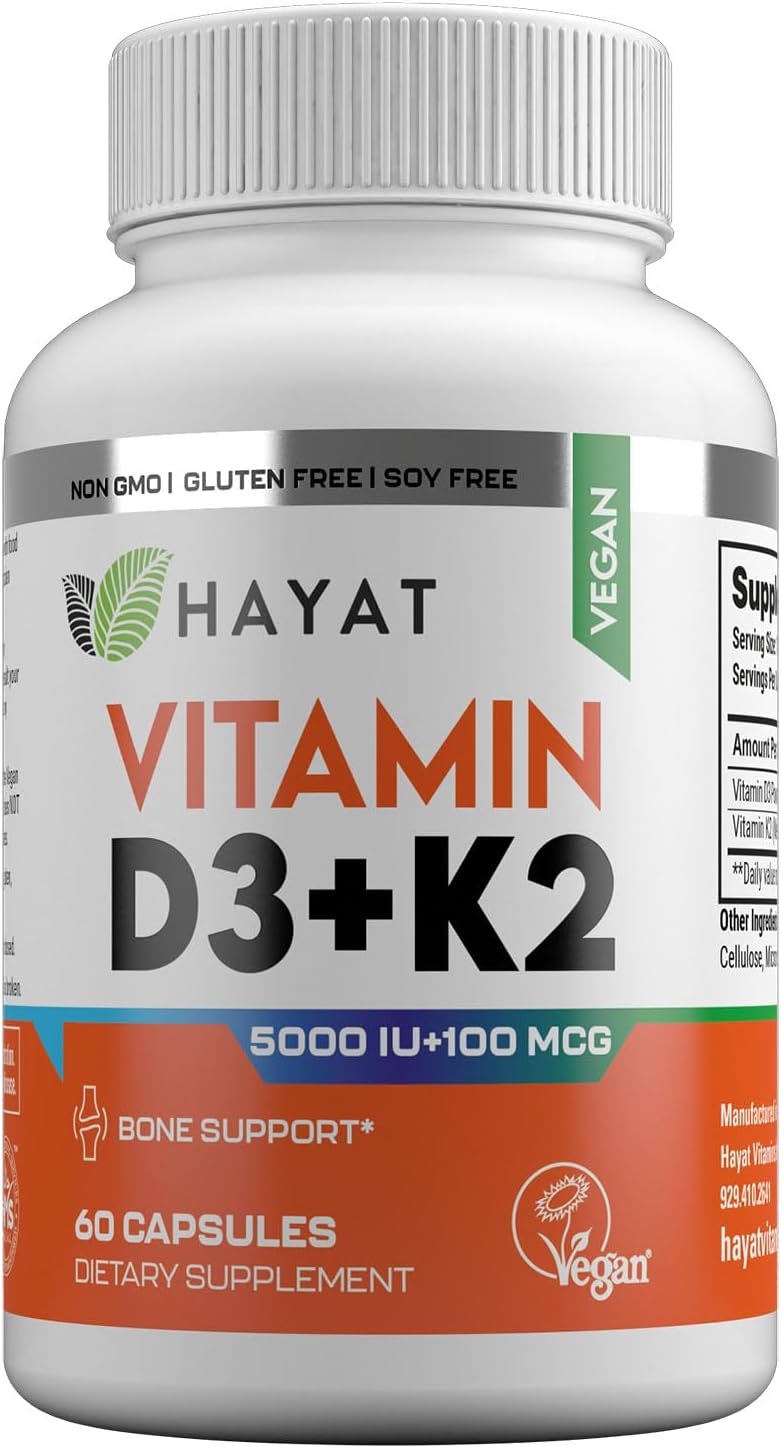 HAYAT Vitamins Vegan Vitamin D3+K2 (5000 IU + 100 mcg) – 60 Capsules - görsel 1