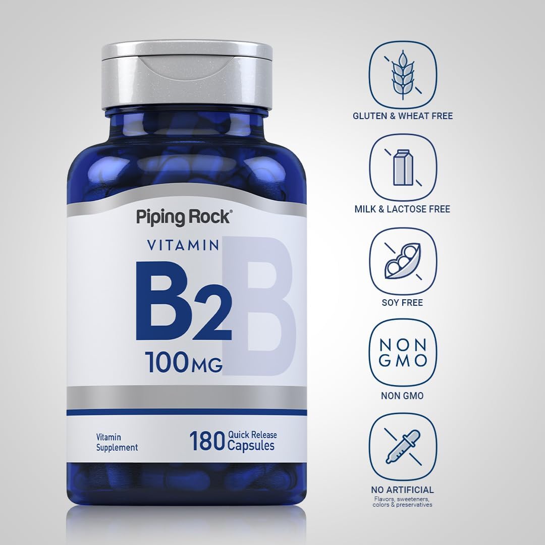 Piping Rock Vitamin B2 100mg | 180 Vegetarian Capsules (Riboflavin) - görsel 3