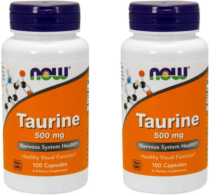 NOW Taurine 500mg, 100 Capsules (Pack of 3)