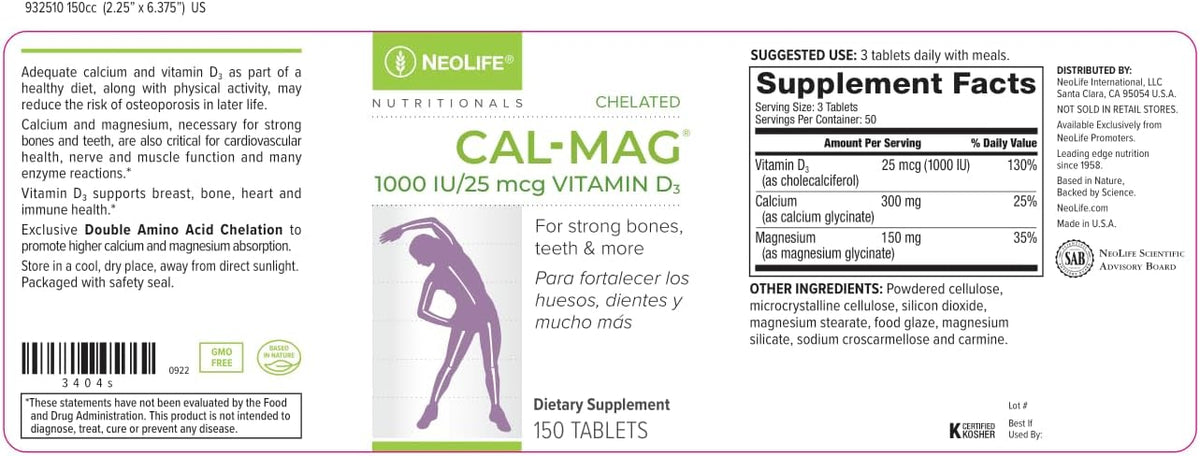 NeoLife Chelated Cal-Mag Tablets with Vitamin D3 – 150 Tablets - görsel 5