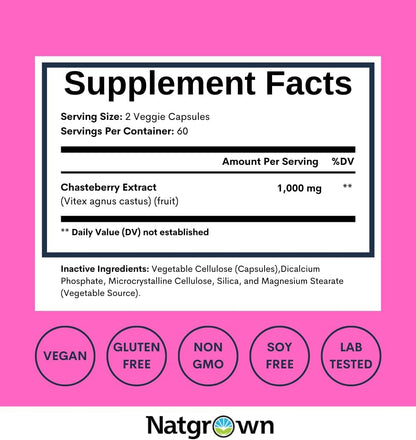 Natgrown Vitex Chasteberry for Women 1000mg – Traditional Herbal Support – 120 Capsules
