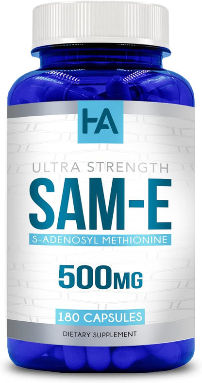 High Strength 500mg SAM-e Supplement - S-Adenosyl Methionine for Bone, Joint & Mood Support - Vegan, Non-GM, 180 Vegetarian Capsules
