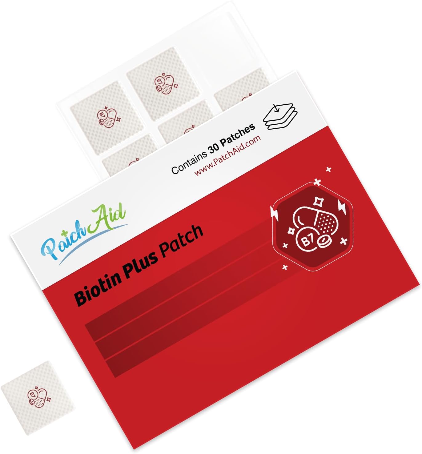 PatchAid Biotin Plus Topical Patch - 7.5mg Biotin with Vitamins A, C, D3, E & Folate, 30 Patches - görsel 3