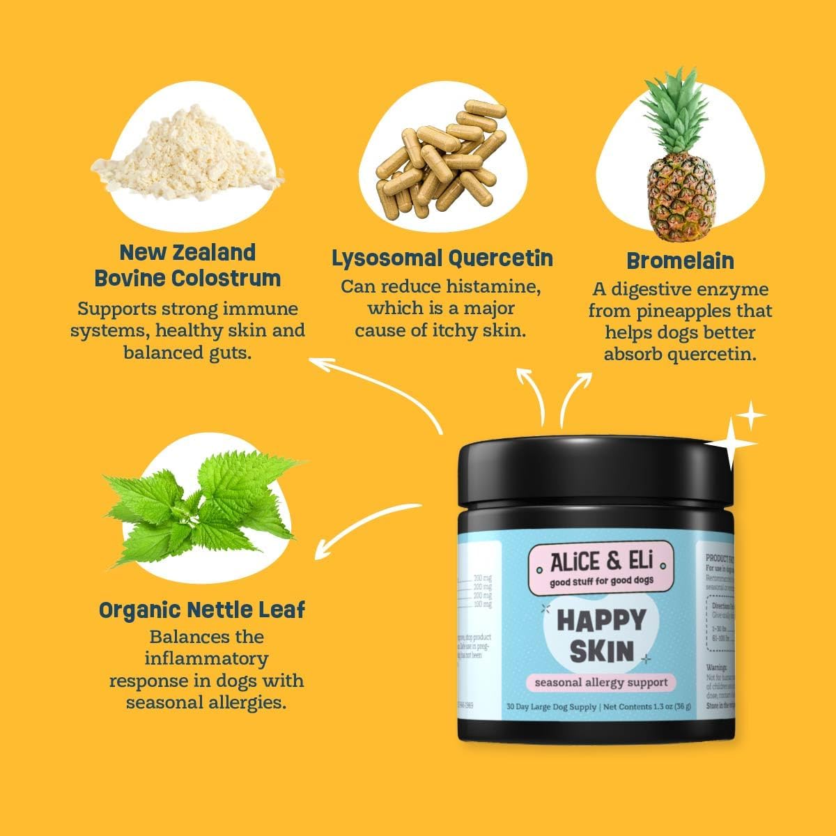 Alice & Eli Happy Skin - Seasonal Allergy Support with Quercetin & Bovine Colostrum for Dogs - görsel 6
