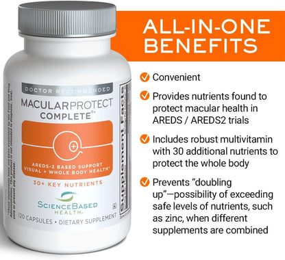 ScienceBased Health MacularProtect Complete – AREDS 2 Eye Health Food Supplement & Daily Multivitamin – 120 Capsules
