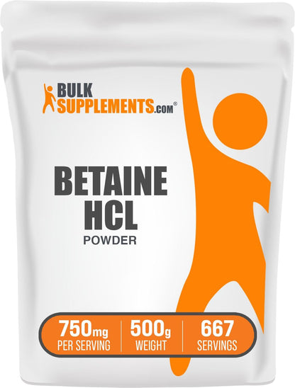 BulkSupplements.com Betaine HCl Powder - Betaine Hydrochloride Supplement, Digestive Support - Gluten-free, 750mg per Serving, 1kg (2.2 lbs) (Pack of 1)