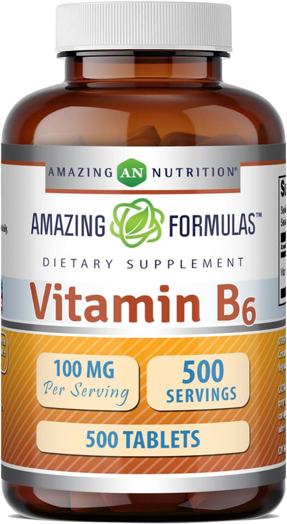 Amazing Formulae Vitamin B6 Food Supplement - 100 mg Pyridoxine Tablets, 250 Count
