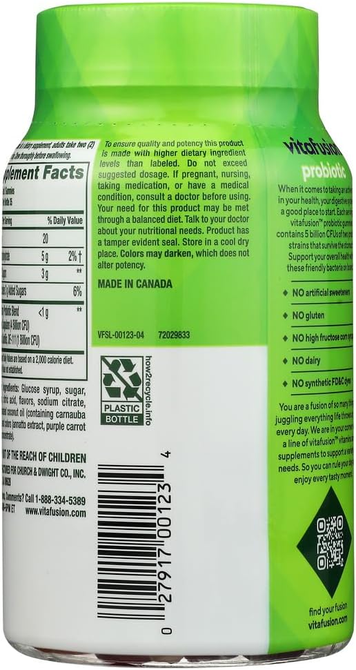 Vitafusion Probiotic Gummy Supplements, Raspberry, Peach and Mango, 70 Count - görsel 2