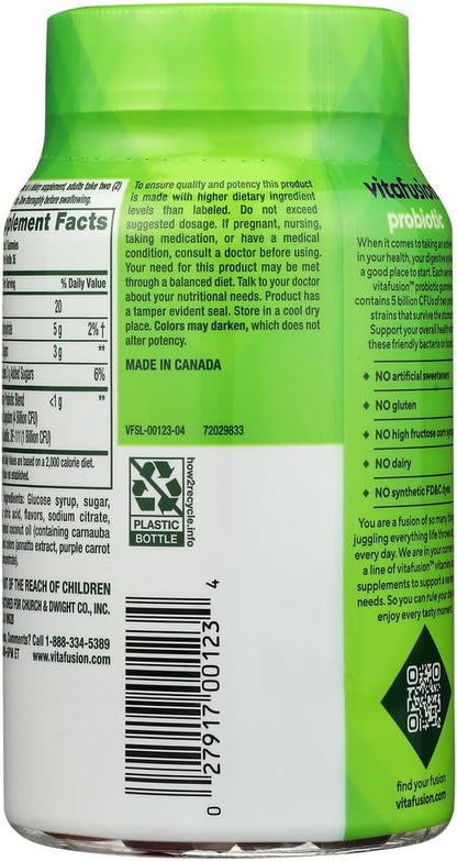 Vitafusion Probiotic Gummy Supplements, Raspberry, Peach and Mango, 70 Count