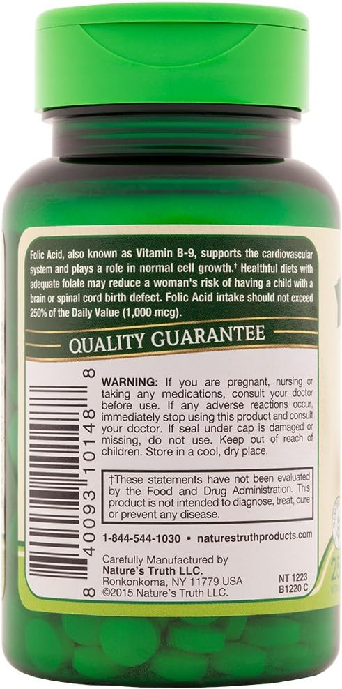 Nature's Truth Folic Acid 800 mcg 250 Tablets (Pack of 3) - görsel 3