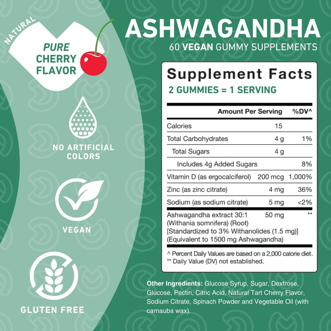 PUREFINITY Ashwagandha Gummies with Vitamin D & Zinc – Supplement for Relaxation, Calming and Mood Support – 60 Gummies - görsel 2