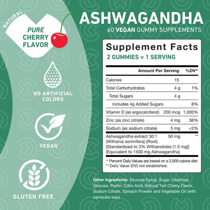 PUREFINITY Ashwagandha Gummies with Vitamin D & Zinc – Supplement for Relaxation, Calming and Mood Support – 60 Gummies