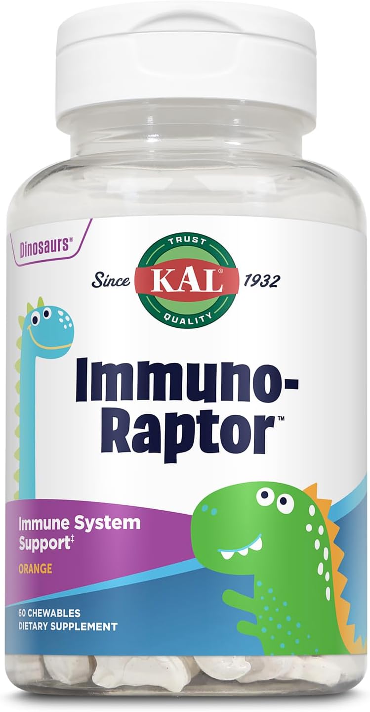 KAL ImmunoRaptor Kids Immune Support Chewables - Dinosaur Shaped Vitamin C & Zinc - 60 Chewable Tablets - görsel 1