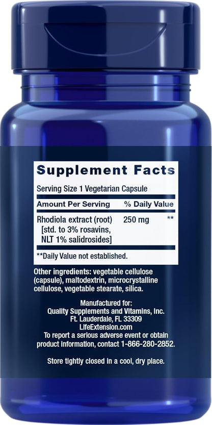 Life Extension Rhodiola Extract, 60 Vegetarian Capsules (Pack of 3)