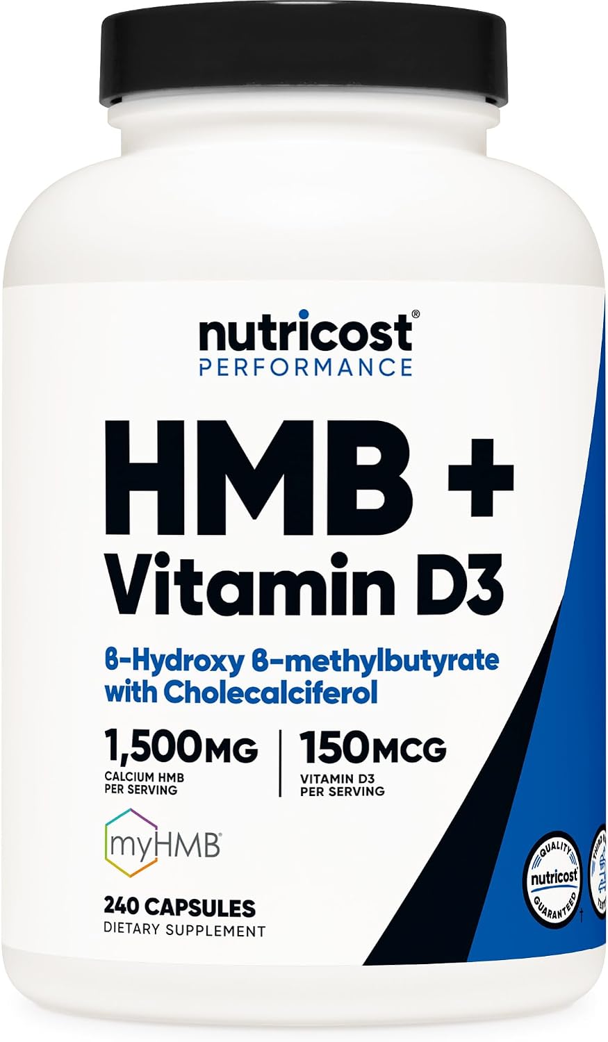 Nutricost HMB (1500mg) and Vitamin D3 (6000 IU) Supplement - 240 Capsules, 80 Servings - Gluten-free and Non-GMO - görsel 1