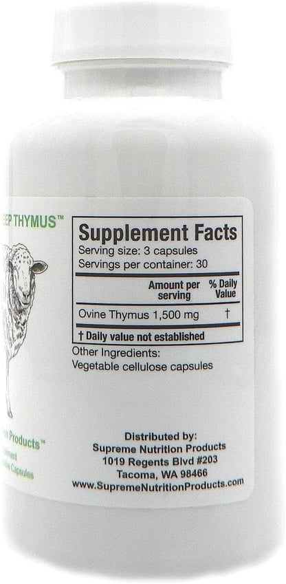 Supreme Nutrition Sheep Thymus – 100% Grass-Fed and Finished in New Zealand, 90 Capsules of Pure Ovine Thymus