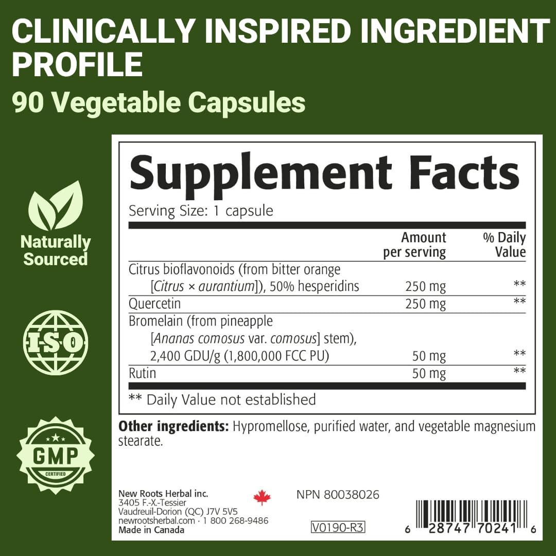 NEW ROOTS HERBAL Quercetin with Bromelain Capsules | 4-in-1 Formula | Immune System Support & Cardiovascular Health | 90 Vegetable Capsules, Non-GMO - görsel 6
