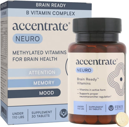 Accentrate Brain Supplement - Complete Methylated Vitamin B Complex with L-Methylfolate, Methylcobalamin, P5P & L-Tyrosine for Concentration, Attention, and Mood