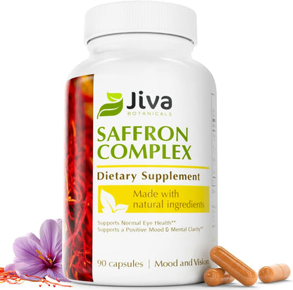 Jiva Saffron Supplements – Pure Saffron Extract 88.5 mg with Turmeric & Black Pepper for Mood, Clarity & Eye Health – 90 Capsules