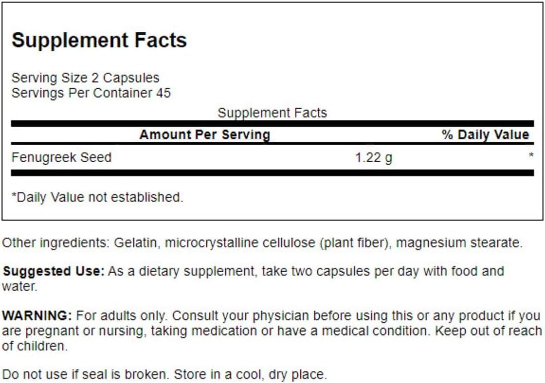 Swanson Full Spectrum Fenugreek Seed - Herbal Supplement, 610 mg, 90 Capsules - görsel 2