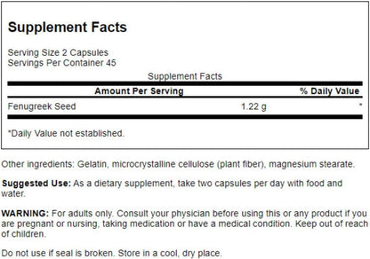 Swanson Full Spectrum Fenugreek Seed - Herbal Supplement, 610 mg, 90 Capsules