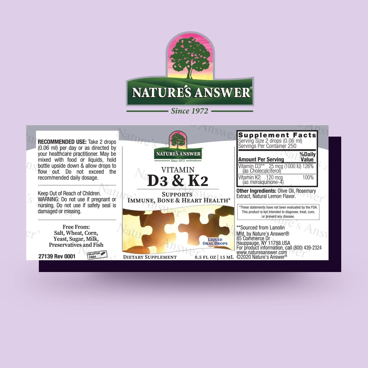Nature's Answer Vitamin D3 and K2 Liquid Drops, 15 ml - görsel 2