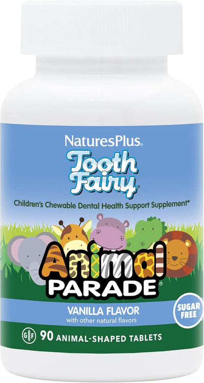 NaturesPlus Animal Parade Tooth Fairy Children's Chewables, Natural Vanilla, 90 Tablets