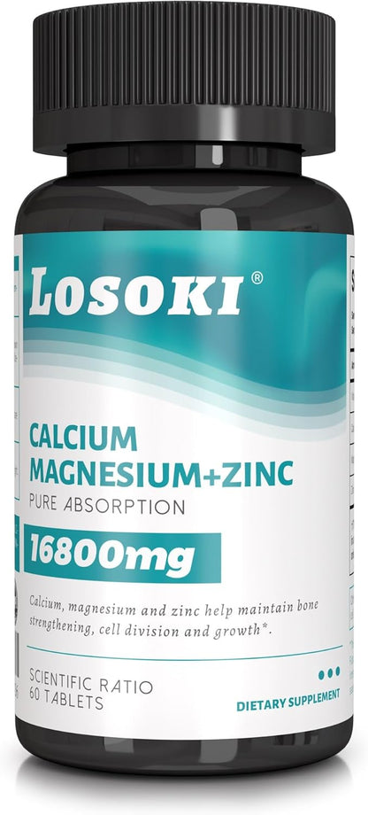 Losoki Calcium Magnesium Zinc – Supplement for Bone Health & Immune Support with Vitamin D – 60 Tablets