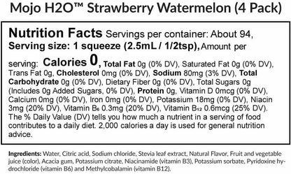 BioTrust Mojo H2O Natural Water Enhancer Drops, B Vitamins and Electrolytes, Sugar-Free, Zero Calories, Naturally Flavoured (Strawberry Watermelon, 4-Pack)