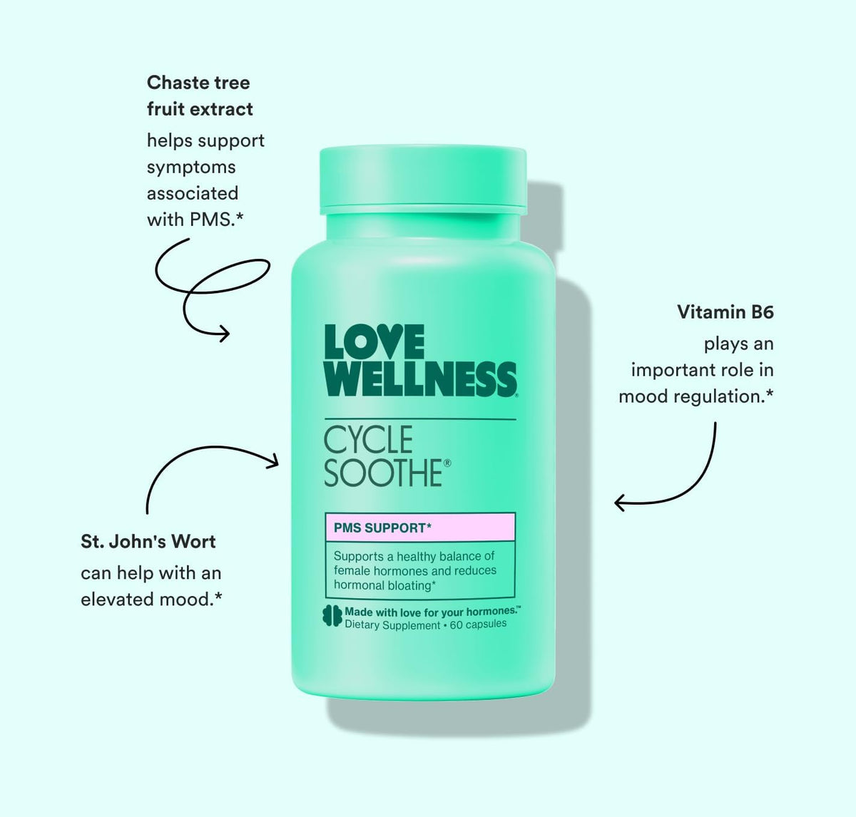 Love Wellness Cycle Soothe Supplement | Supports a Positive Mood | Helps with PMS, Hormonal Balance & Stress Relief | 60 Capsules - görsel 5