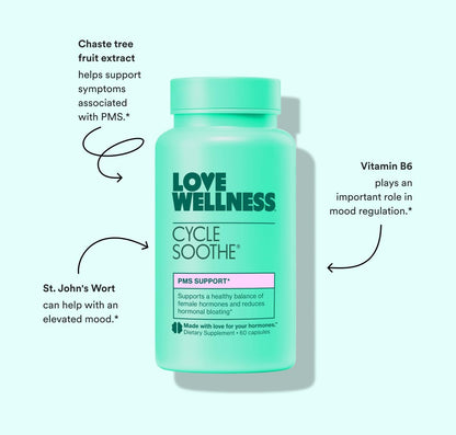 Love Wellness Cycle Soothe Supplement | Supports a Positive Mood | Helps with PMS, Hormonal Balance & Stress Relief | 60 Capsules