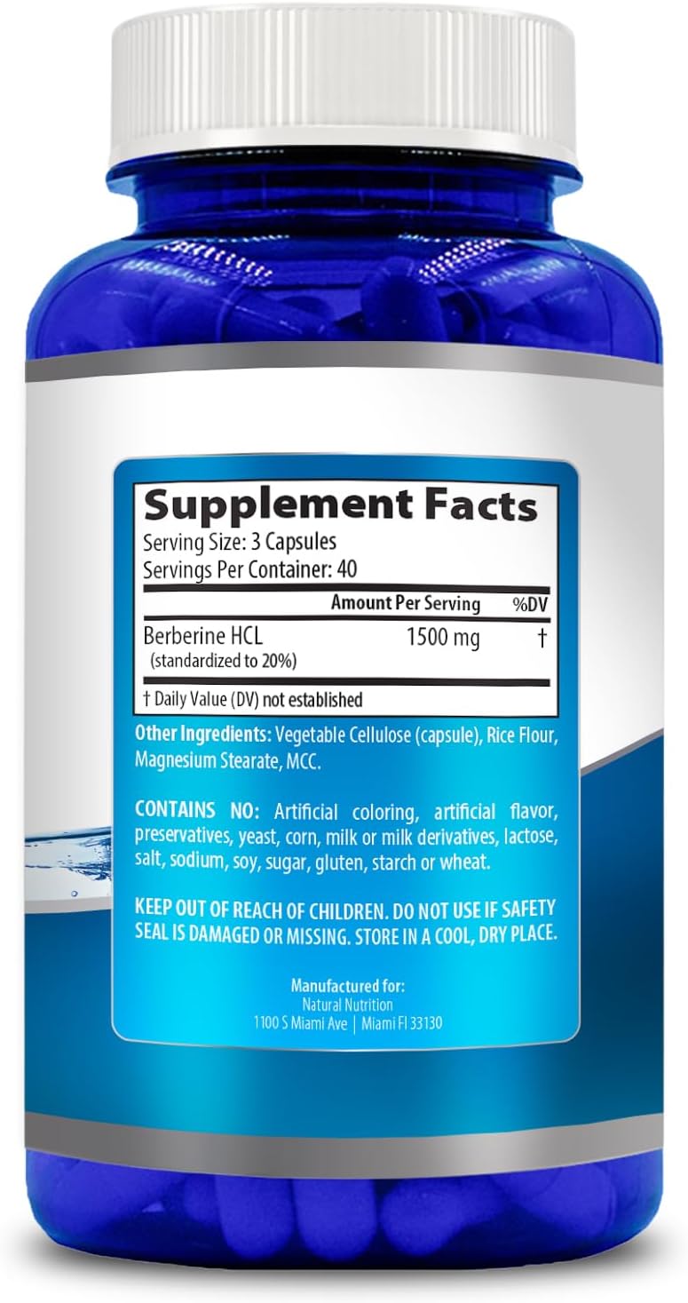 Natural Vitamin Extra Strength Berberine HCL 1500mg – 120 Capsules - görsel 3