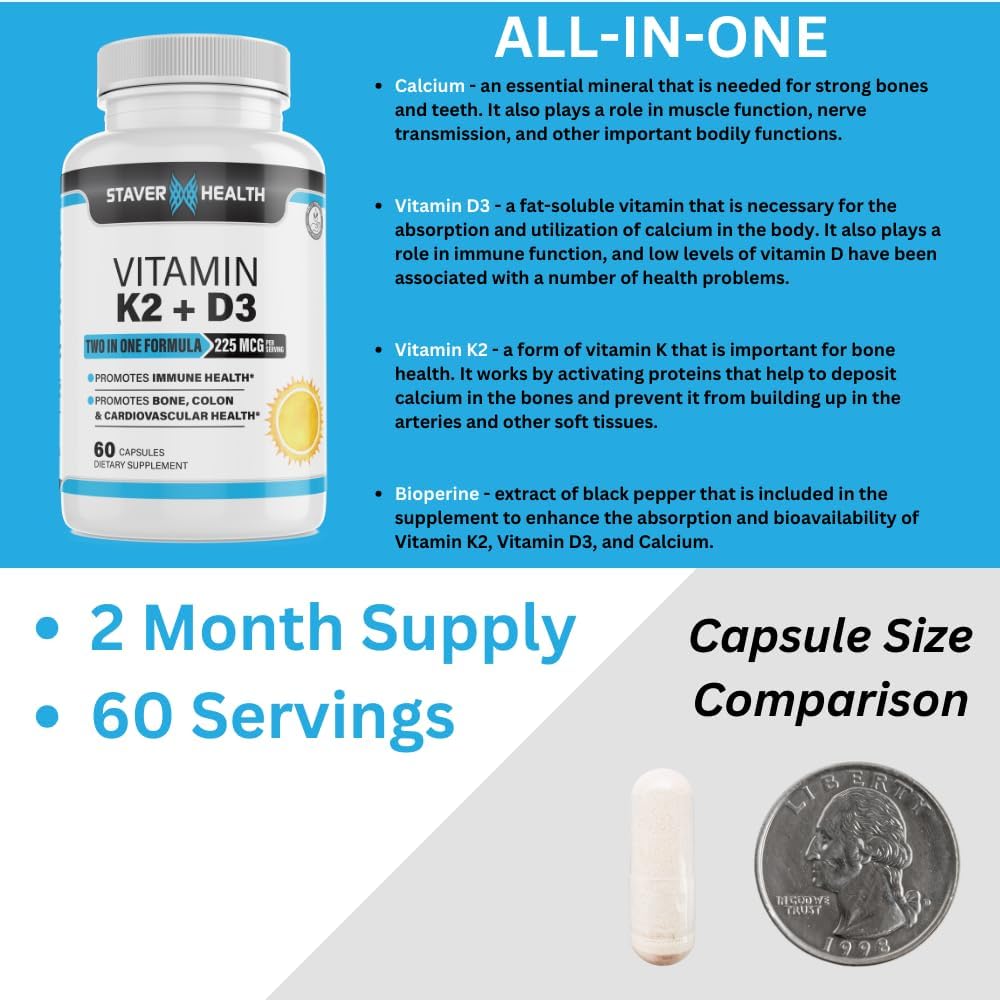 Staver Health Vitamin K2 and D3 with Calcium and Bioperine - görsel 3