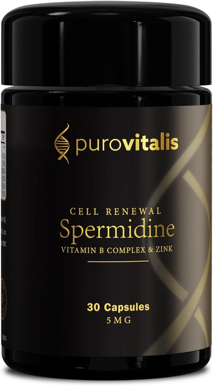 PUROVITALIS Liposomal Spermidine 5mg with Zinc, Vitamin D3 & B12 – Cell Renewal & Anti-ageing Supplement, 30 Vegan Capsules