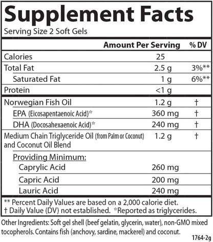 Carlson MCT & Omega-3 Softgels - Coconut Oil, EPA & DHA, 150 Softgels