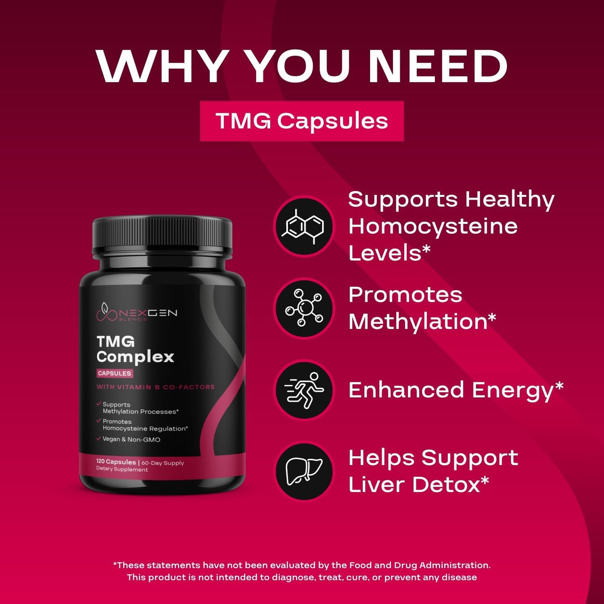 TMG Trimethylglycine Supplement with Methyl B Complex - 500mg Betaine TMG Supplement with Methylated Vitamin B Co-Factors for Homocysteine, Heart & Liver Support - Vegan & Non-GMO (2 Month Supply) - görsel 3
