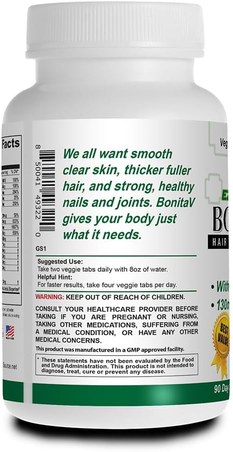 Essential Source Bonita V Vegan Hair, Nails and Skin Vitamins for Women – 20 Active Ingredients Including Biotin – Normal Nails, Healthy Skin, Hair Maintenance – 180 EZ-TAB Veggie Tablets - görsel 6