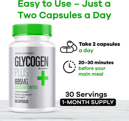 Glycogen Plus Capsules - Advanced Glycogen Support Food Supplement, High Strength All-Natural Formula, 60 Capsules