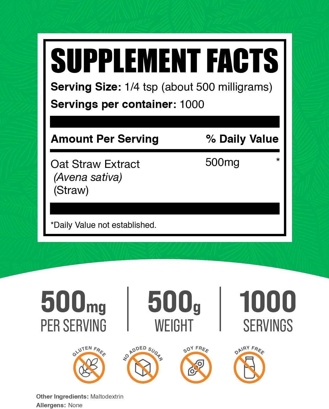 Oat Straw Extract Powder - Avena Sativa Herbal Supplement, Gluten-free, 500mg per Serving, 500g - görsel 2